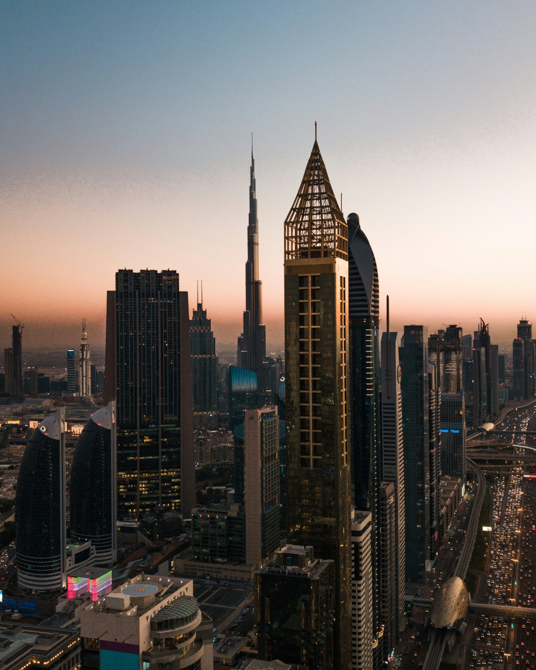 Dubai skyline at sunset